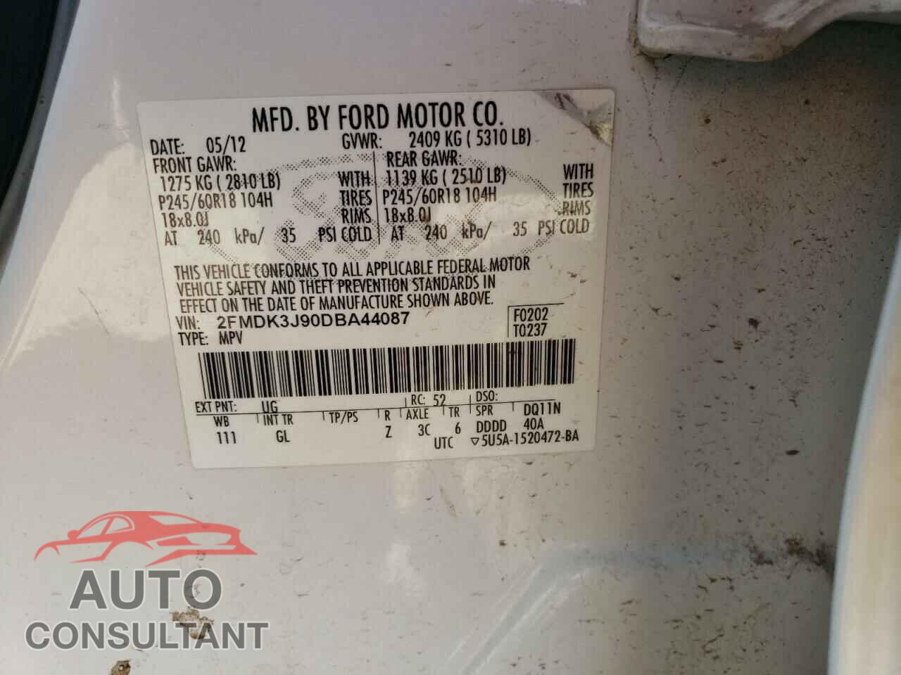 FORD EDGE 2013 - 2FMDK3J90DBA44087
