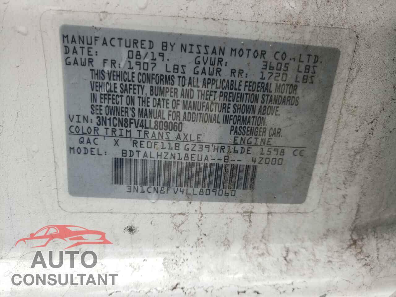 NISSAN VERSA 2020 - 3N1CN8FV4LL809060
