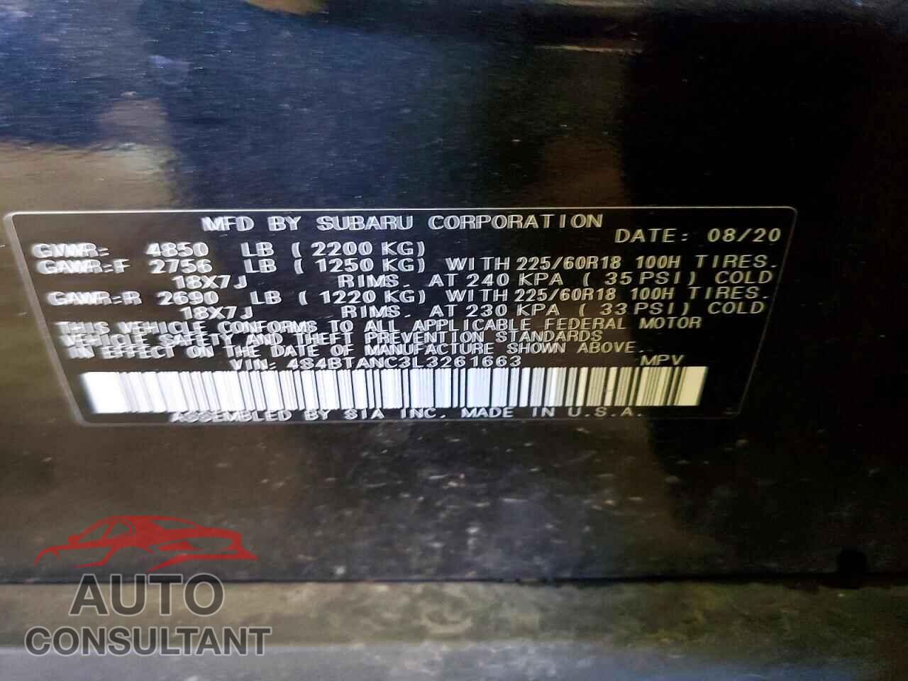 SUBARU OUTBACK 2020 - 4S4BTANC3L3261663