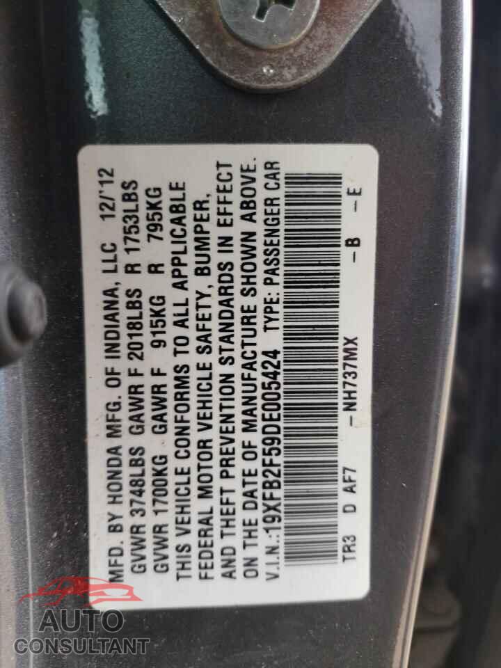 HONDA CIVIC 2013 - 19XFB2F59DE005424