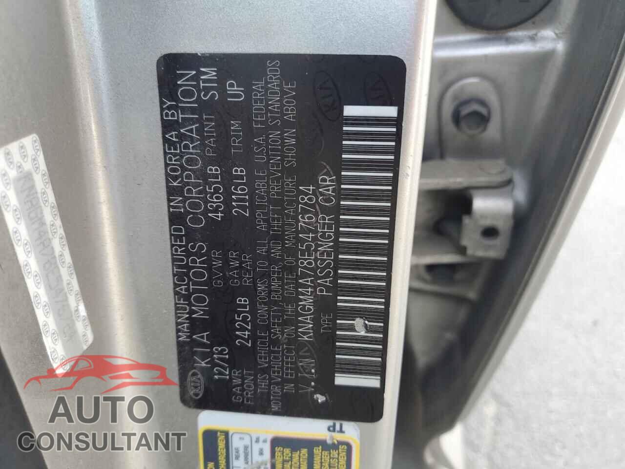 KIA OPTIMA 2014 - KNAGM4A78E5476784
