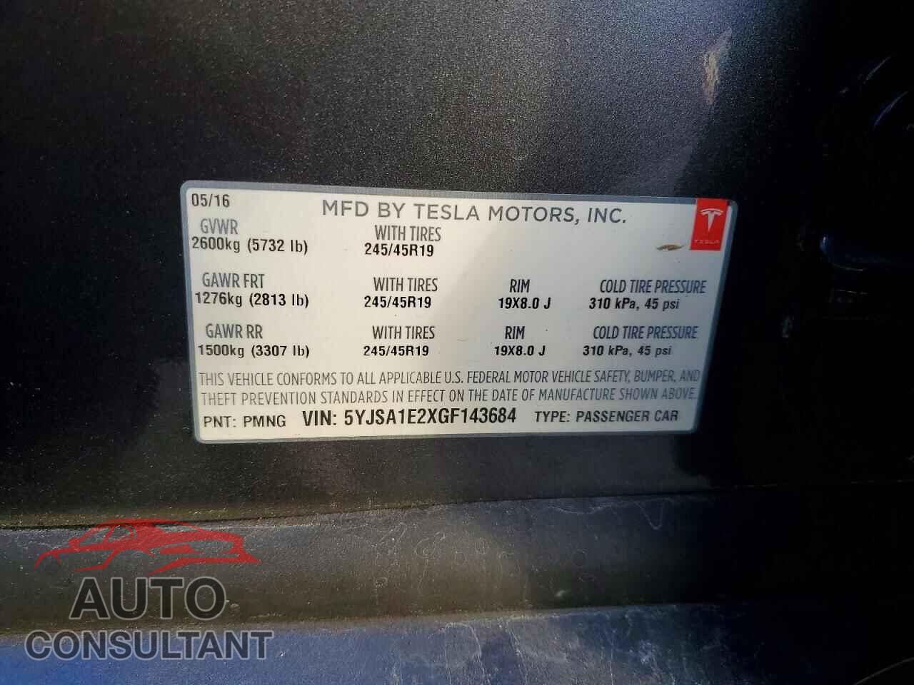 TESLA MODEL S 2016 - 5YJSA1E2XGF143684