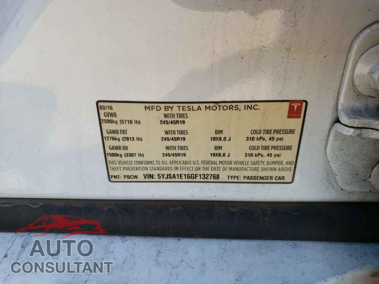 TESLA MODEL S 2016 - 5YJSA1E16GF132768