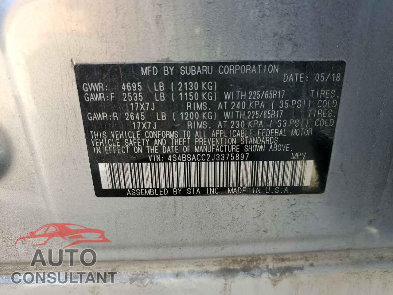 SUBARU OUTBACK 2018 - 4S4BSACC2J3375897