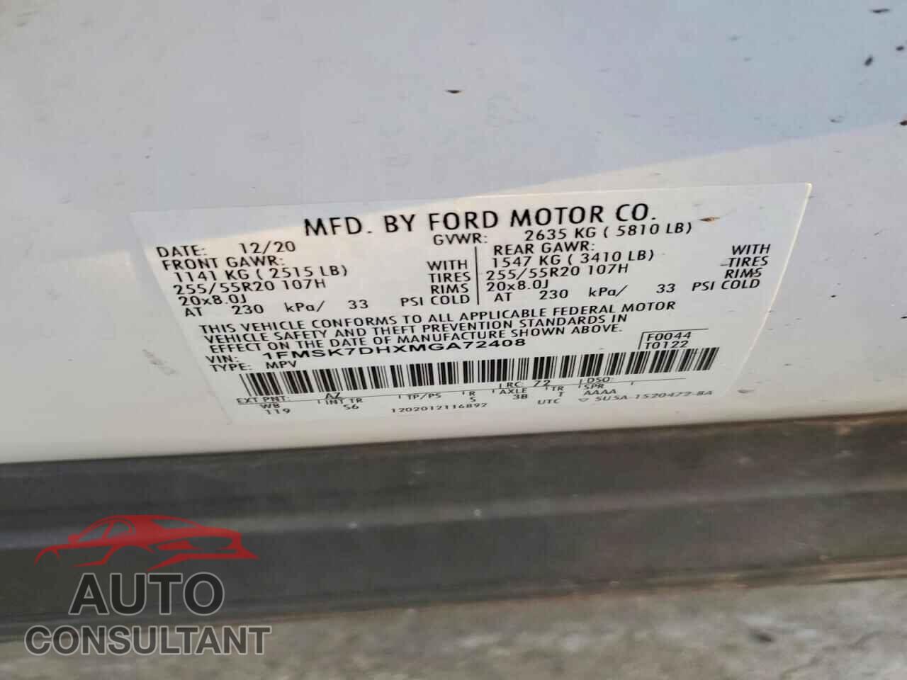 FORD EXPLORER 2021 - 1FMSK7DHXMGA72408