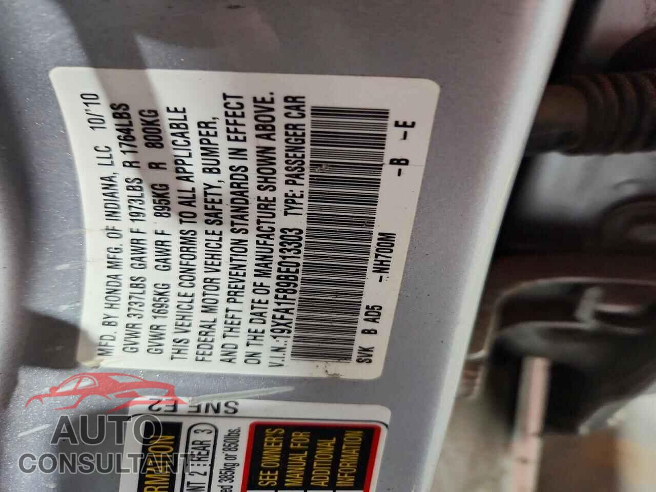 HONDA CIVIC 2011 - 19XFA1F89BE013303