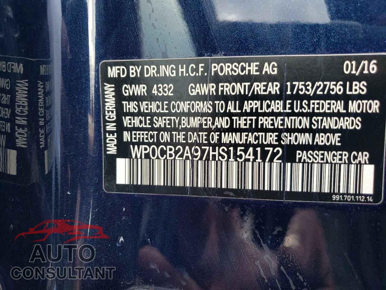 PORSCHE 911 2017 - WP0CB2A97HS154172