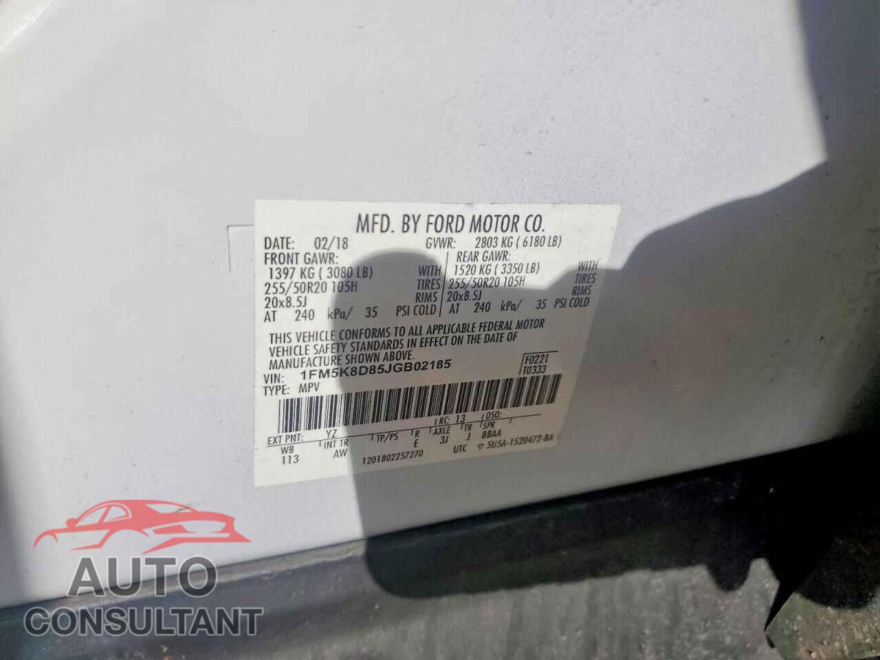 FORD EXPLORER 2018 - 1FM5K8D85JGB02185