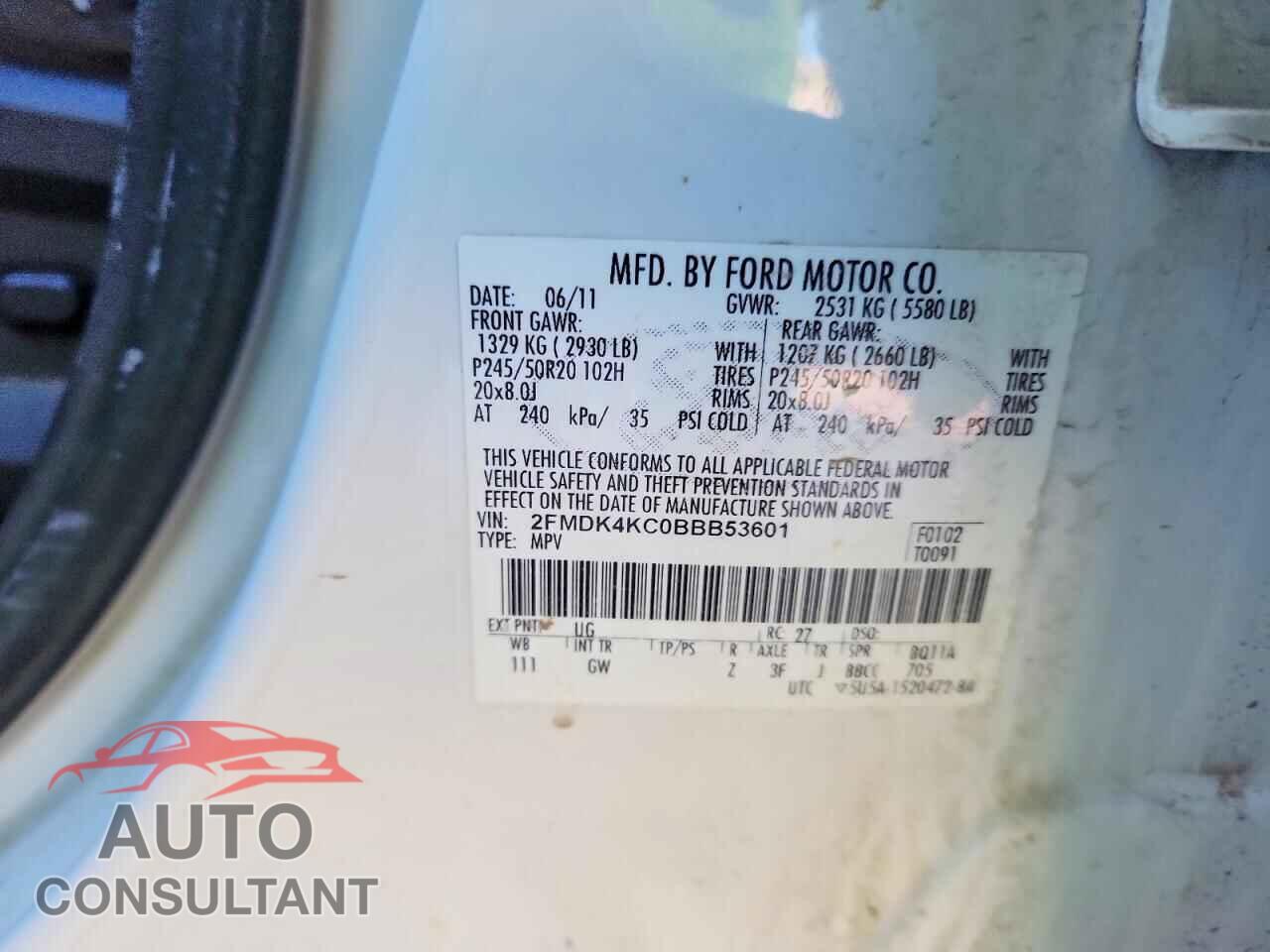 FORD EDGE 2011 - 2FMDK4KC0BBB53601
