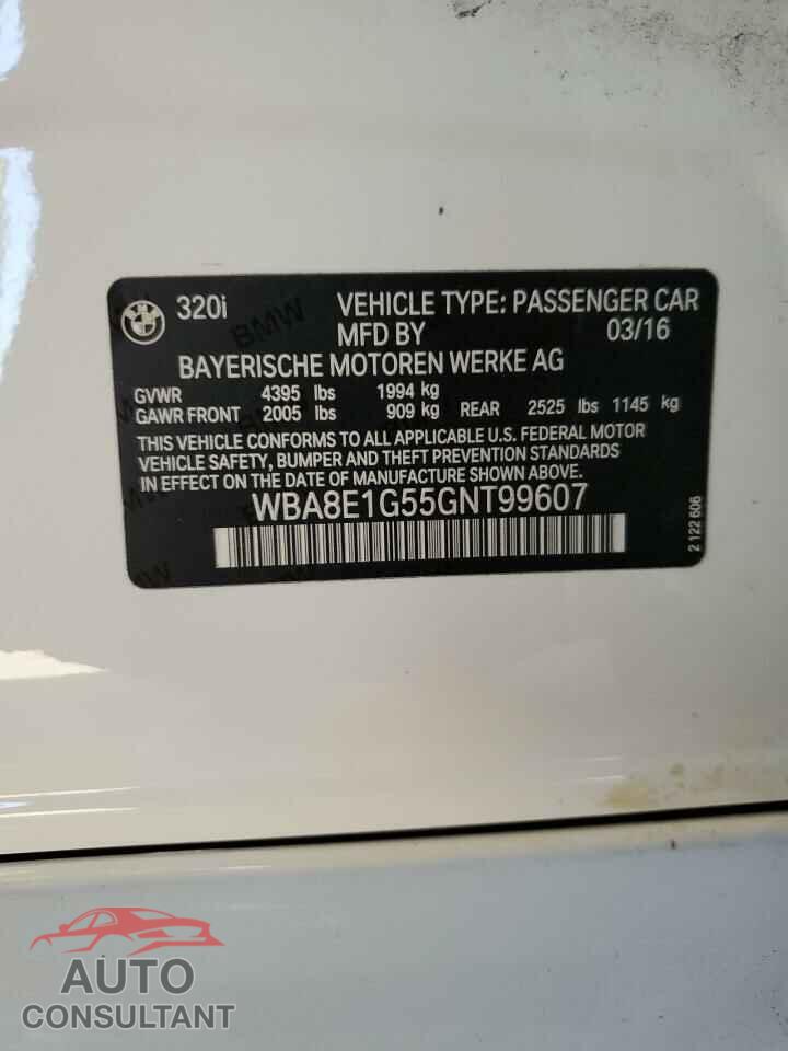 BMW 3 SERIES 2016 - WBA8E1G55GNT99607
