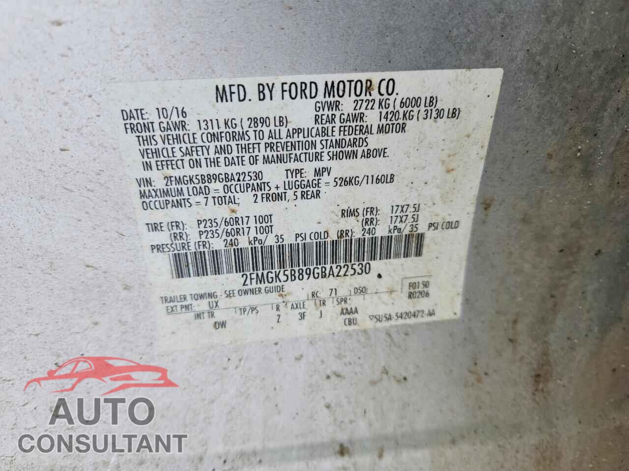 FORD FLEX 2016 - 2FMGK5B89GBA22530