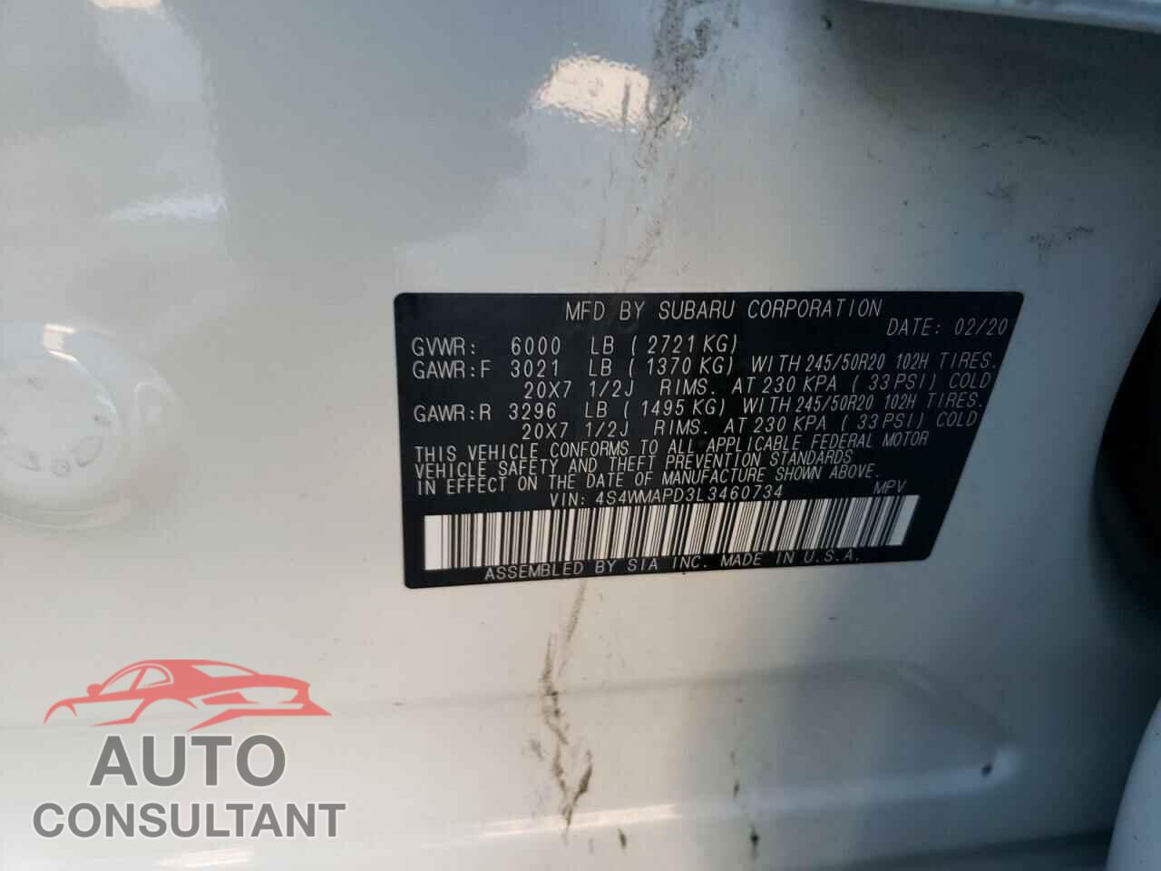SUBARU ASCENT 2020 - 4S4WMAPD3L3460734