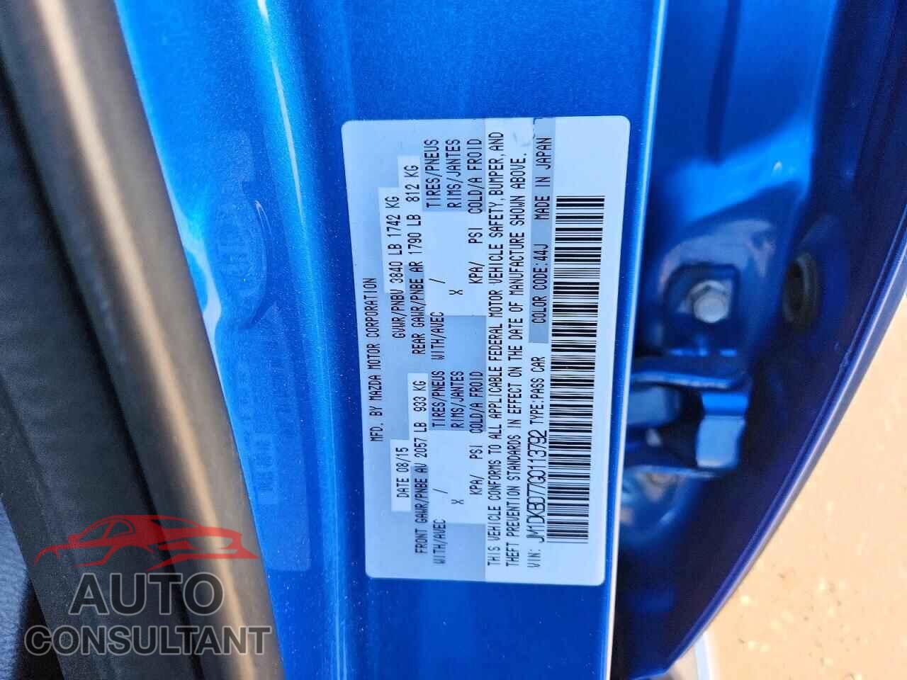 MAZDA CX-3 2016 - JM1DKBD77G0113792