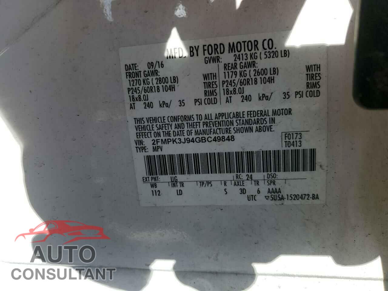 FORD EDGE 2016 - 2FMPK3J94GBC49848