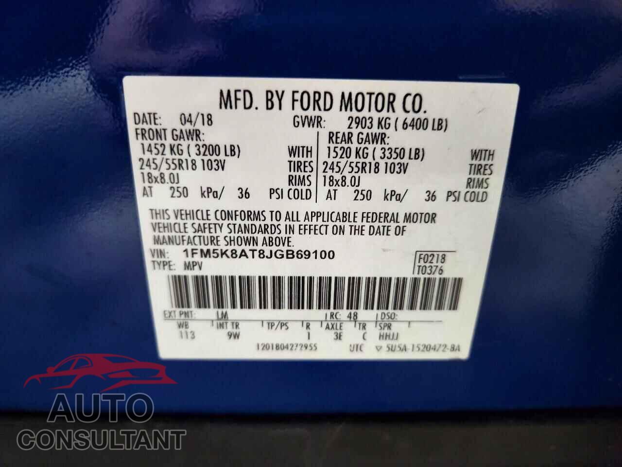 FORD EXPLORER 2018 - 1FM5K8AT8JGB69100