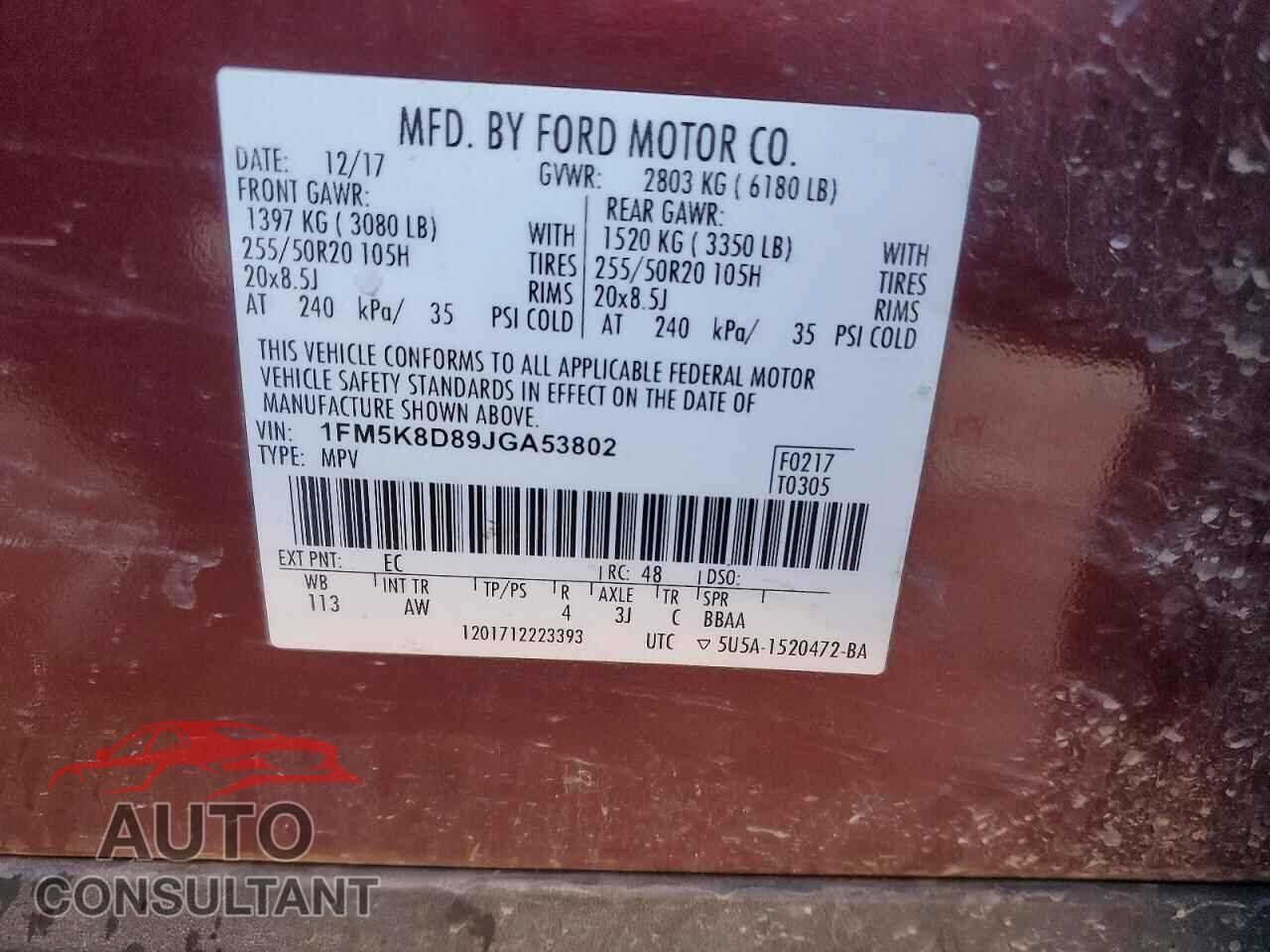 FORD EXPLORER 2018 - 1FM5K8D89JGA53802