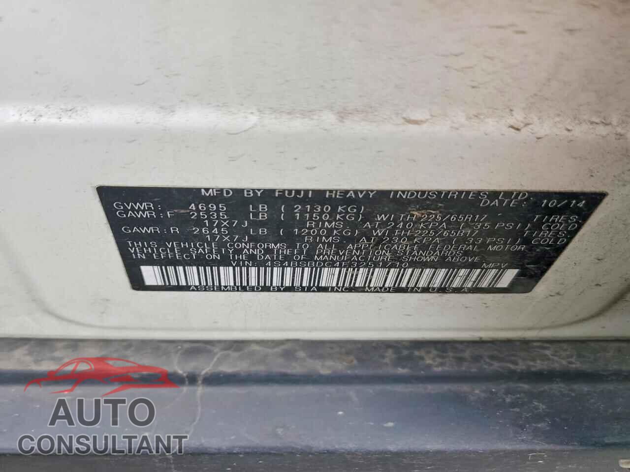 SUBARU OUTBACK 2015 - 4S4BSBDC4F3251710