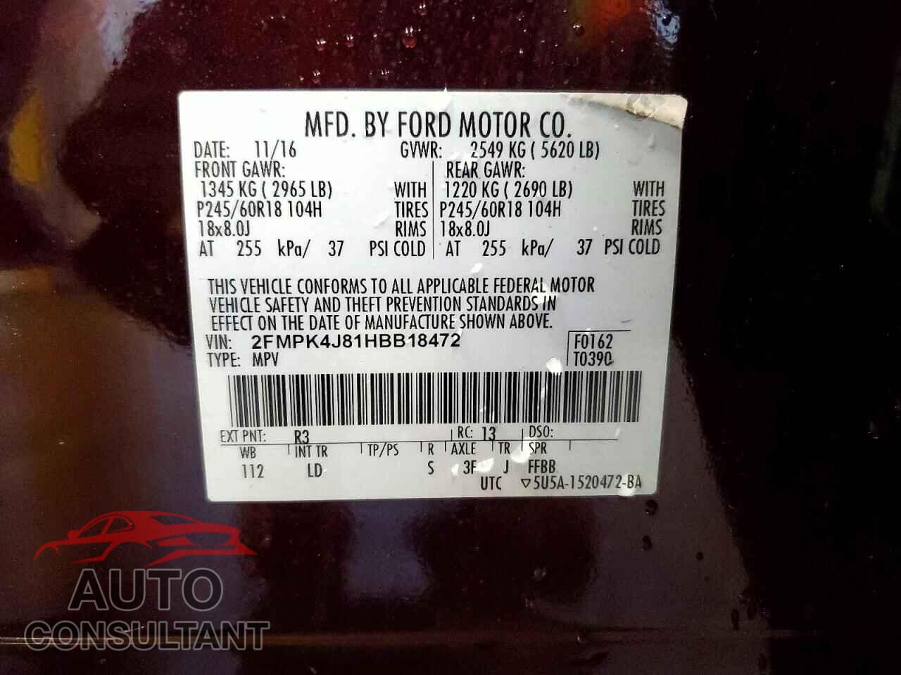 FORD EDGE 2017 - 2FMPK4J81HBB18472