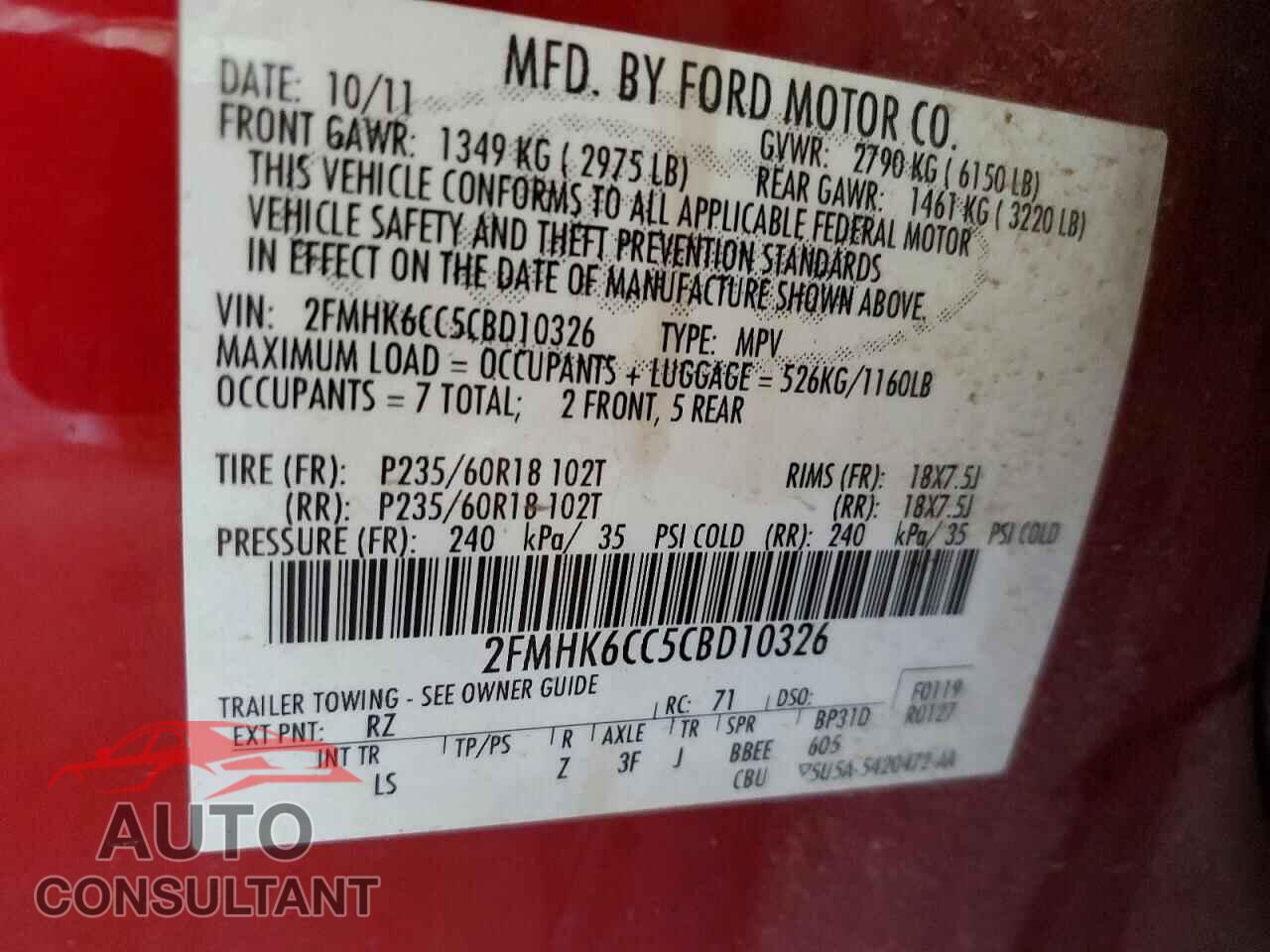 FORD FLEX 2012 - 2FMHK6CC5CBD10326
