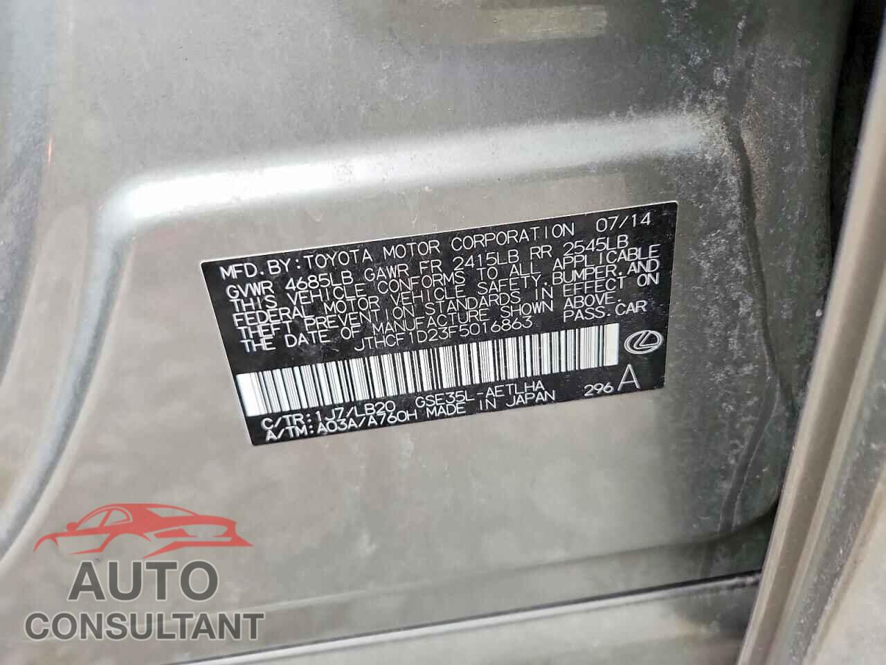 LEXUS IS 2015 - JTHCF1D23F5016863