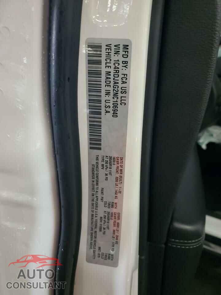 DODGE DURANGO 2022 - 1C4RDJAG2NC106940