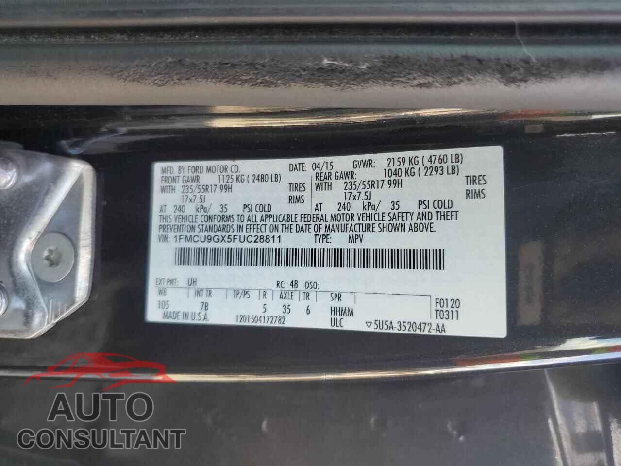 FORD ESCAPE 2015 - 1FMCU9GX5FUC28811