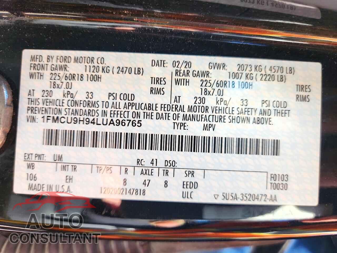 FORD ESCAPE 2020 - 1FMCU9H94LUA96765