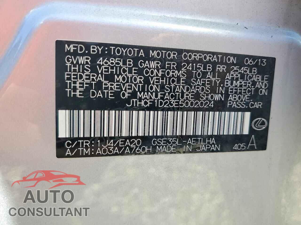LEXUS IS 2014 - JTHCF1D23E5002024