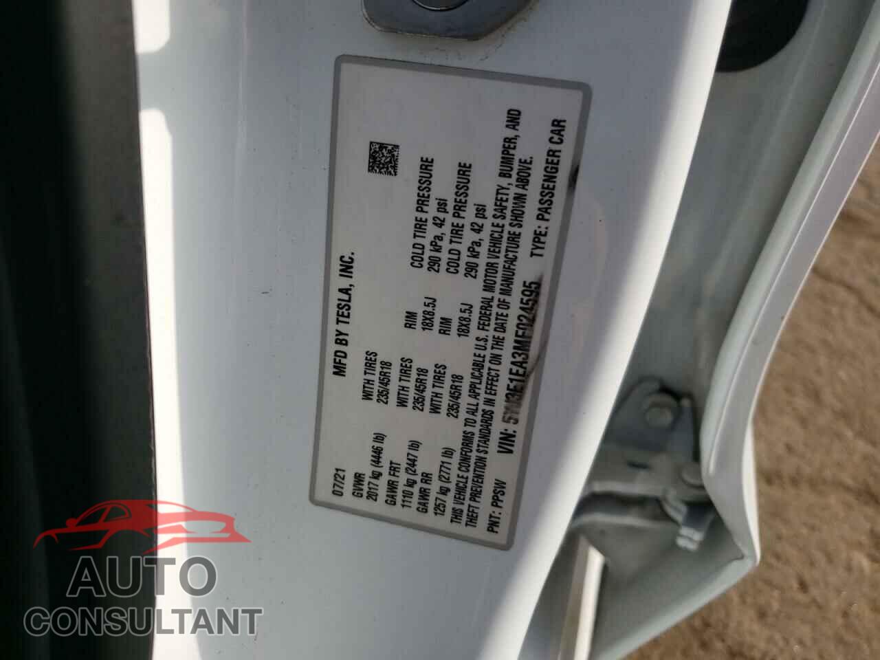 TESLA MODEL 3 2021 - 5YJ3E1EA3MF024595