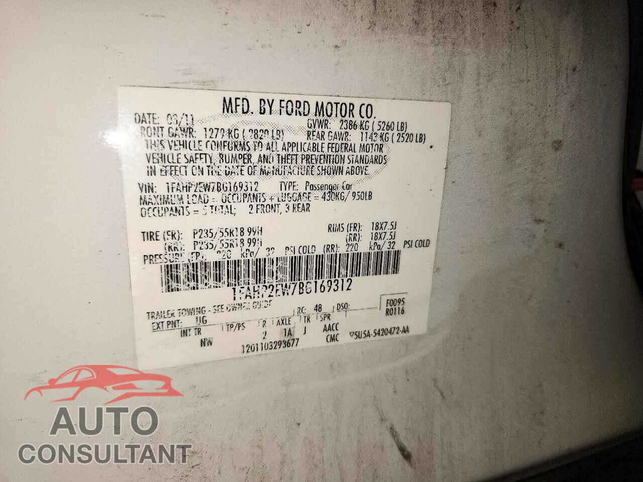 FORD TAURUS 2011 - 1FAHP2EW7BG169312