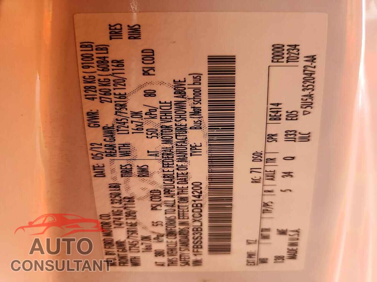 FORD ECONOLINE 2012 - 1FBSS3BLXCDB14200