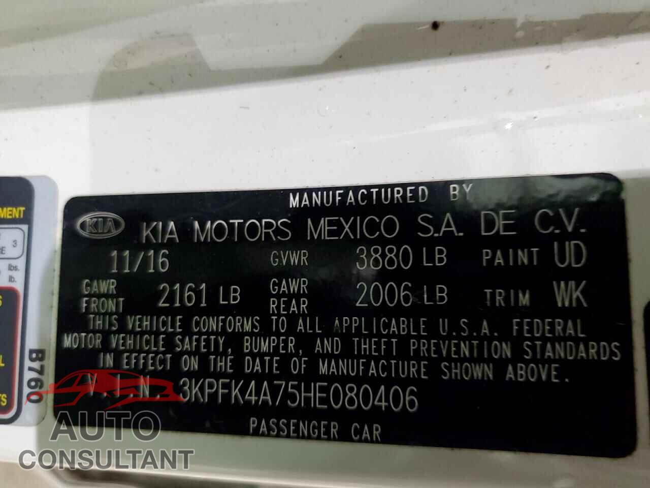 KIA FORTE 2017 - 3KPFK4A75HE080406