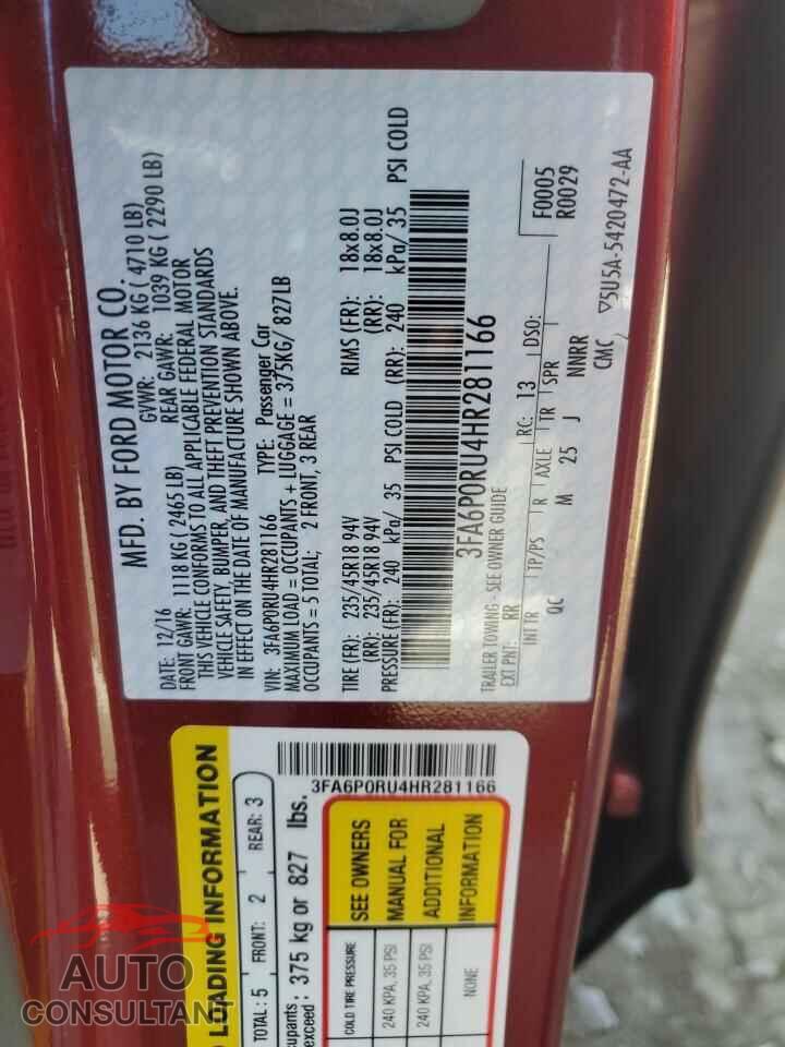 FORD FUSION 2017 - 3FA6P0RU4HR281166