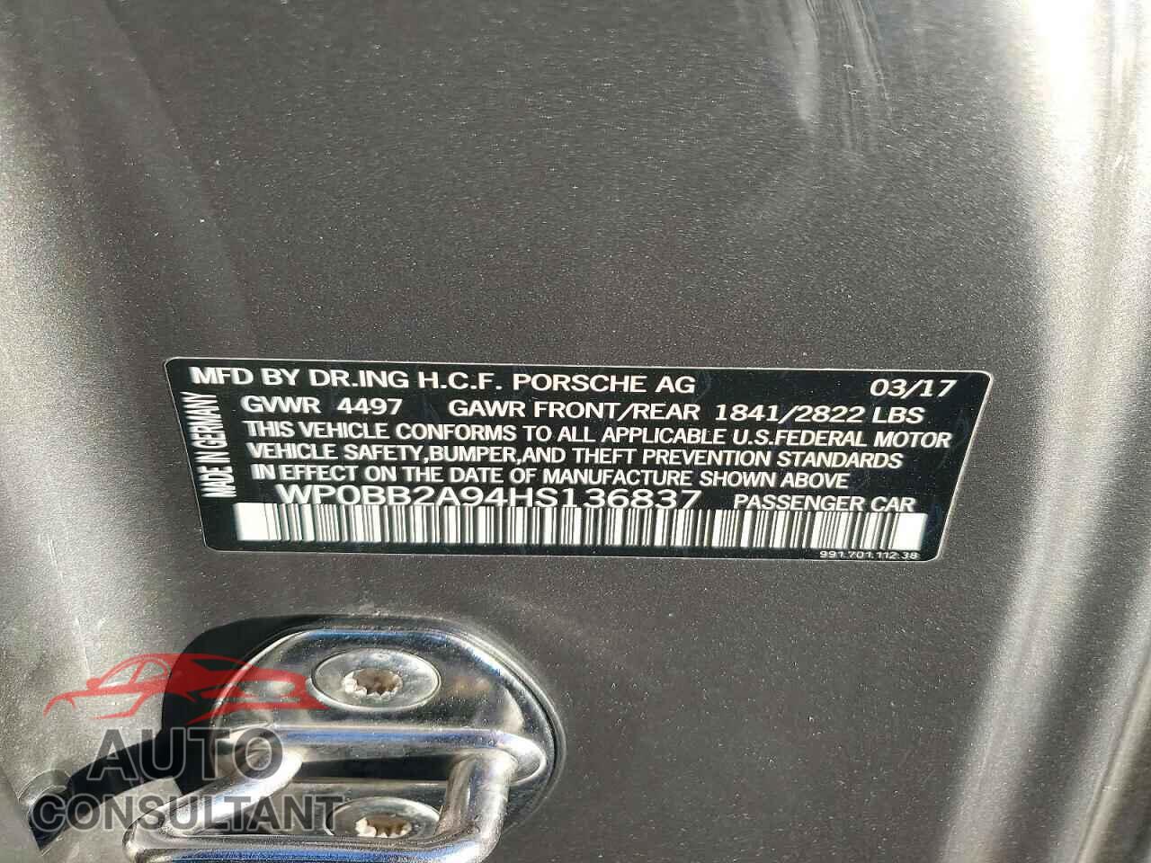 PORSCHE 911 2017 - WP0BB2A94HS136837