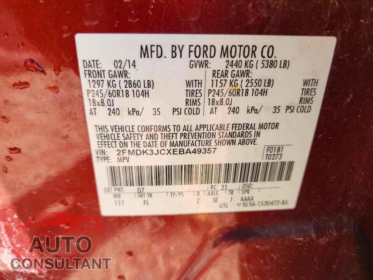FORD EDGE 2014 - 2FMDK3JCXEBA49357