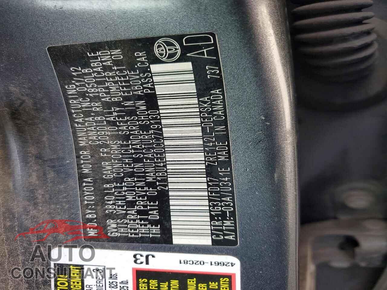 TOYOTA COROLLA 2012 - 2T1BU4EE0CC779130