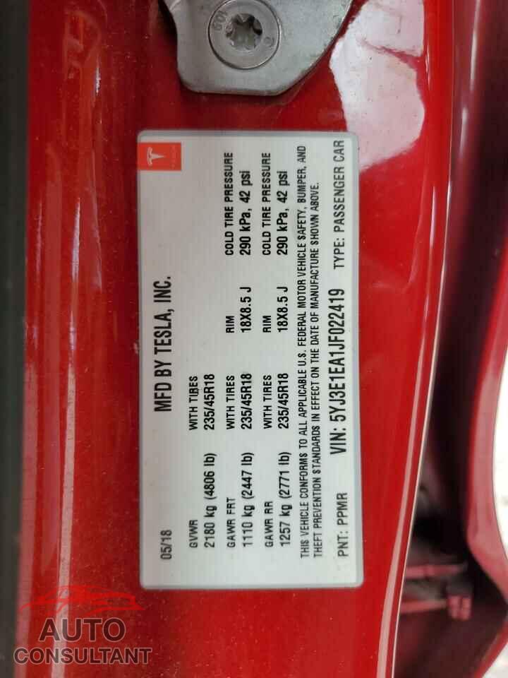 TESLA MODEL 3 2018 - 5YJ3E1EA1JF022419