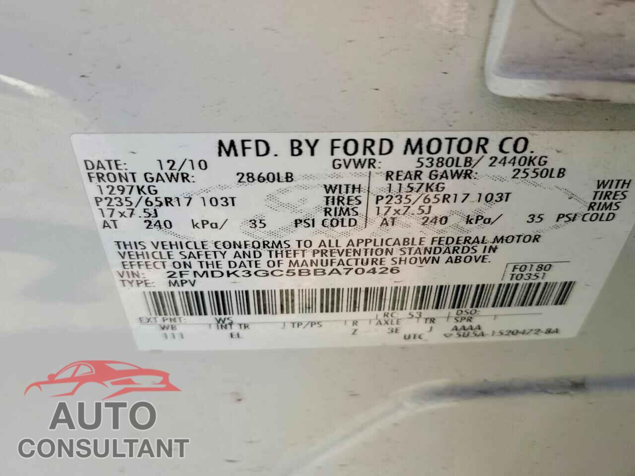 FORD EDGE 2011 - 2FMDK3GC5BBA70426