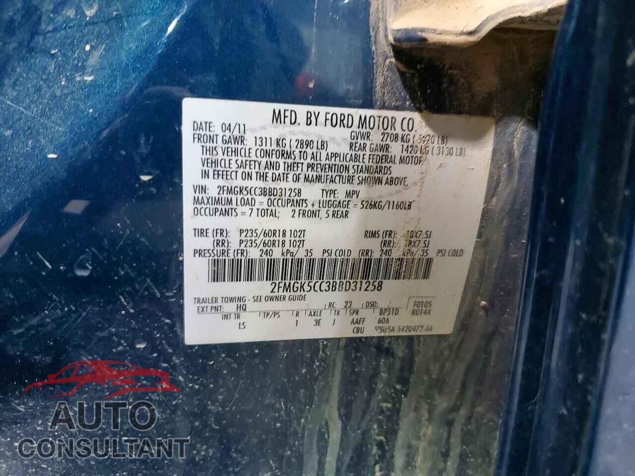 FORD FLEX 2011 - 2FMGK5CC3BBD31258