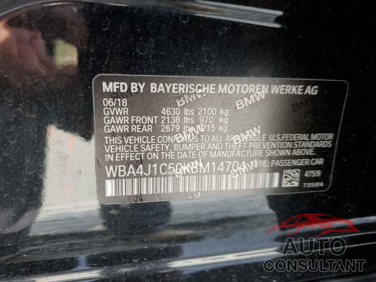 BMW 4 SERIES 2019 - WBA4J1C50KBM14704
