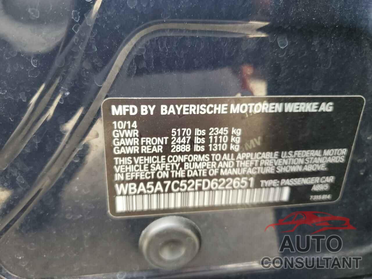 BMW 5 SERIES 2015 - WBA5A7C52FD622651