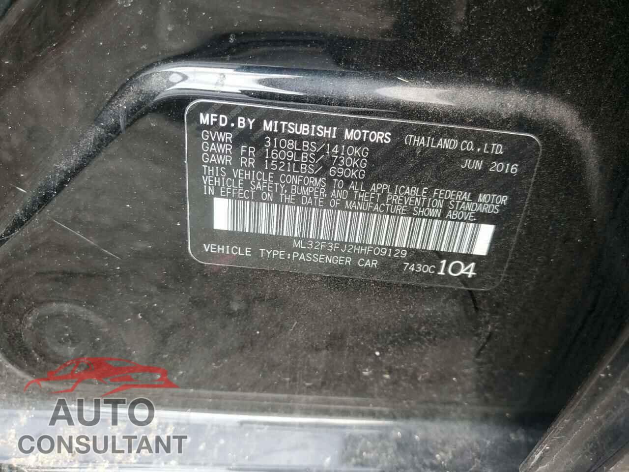 MITSUBISHI MIRAGE 2017 - ML32F3FJ2HHF09129
