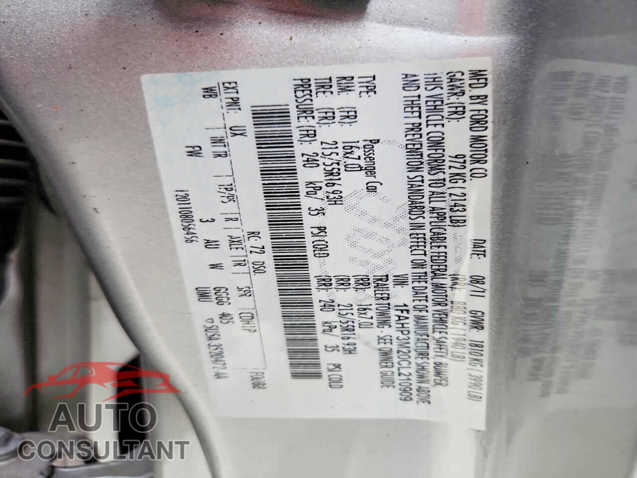 FORD FOCUS 2012 - 1FAHP3M20CL210909