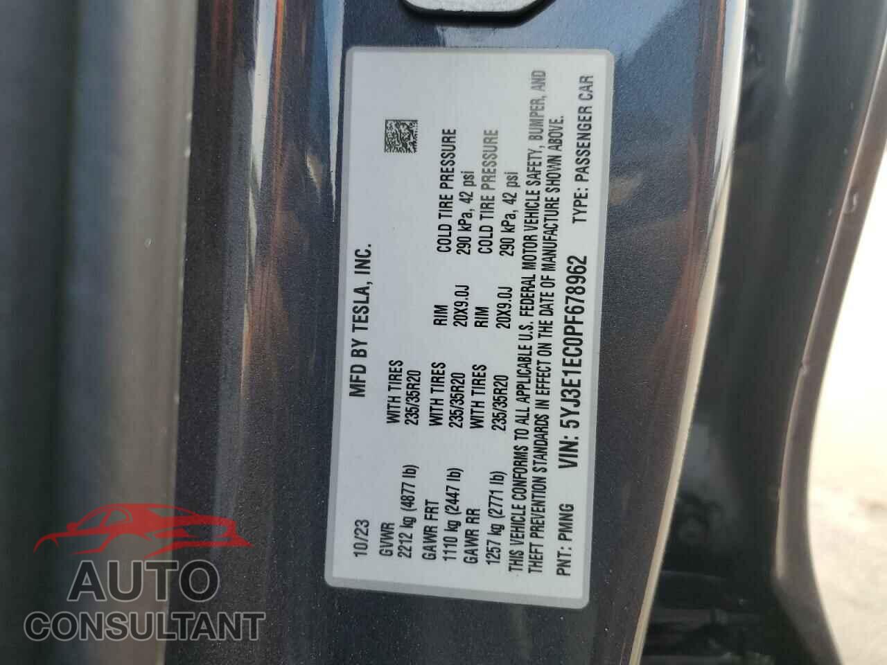 TESLA MODEL 3 2023 - 5YJ3E1EC0PF678962