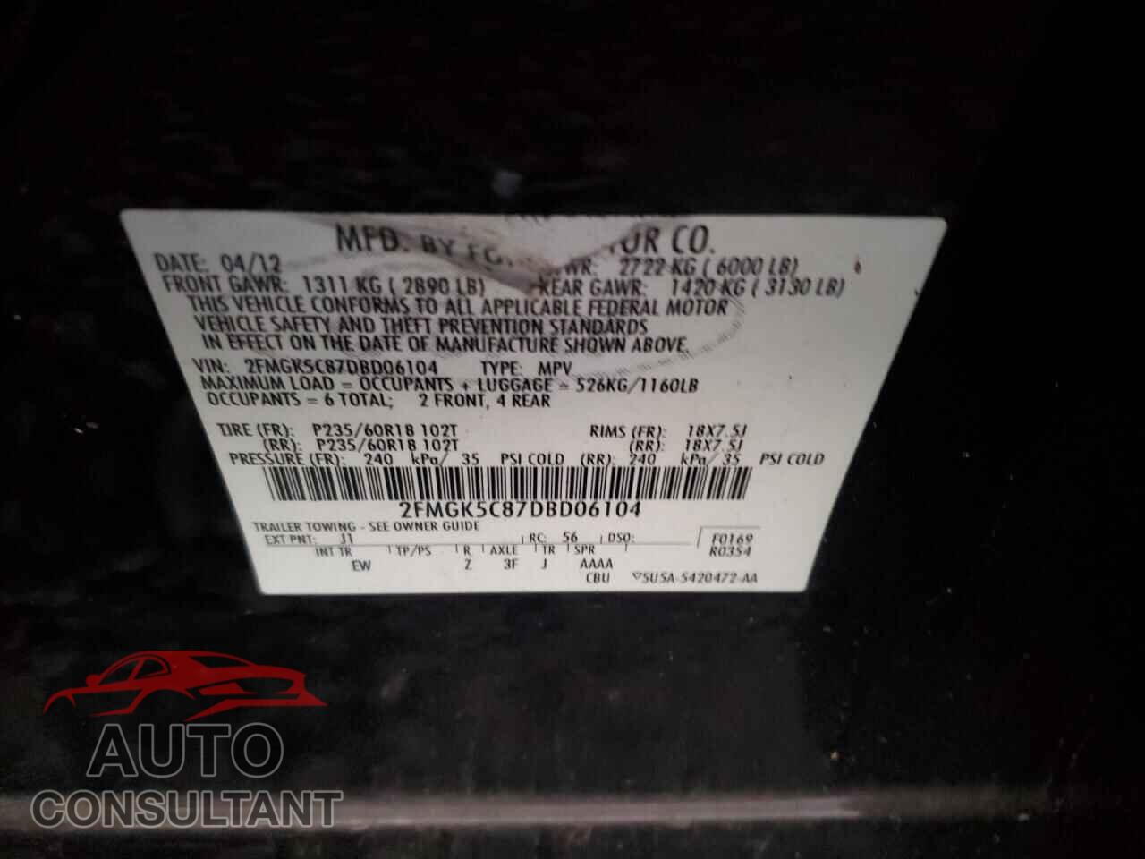 FORD FLEX 2013 - 2FMGK5C87DBD06104