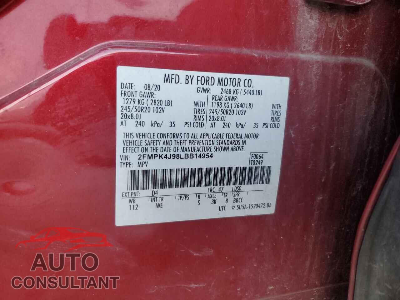 FORD EDGE 2020 - 2FMPK4J98LBB14954