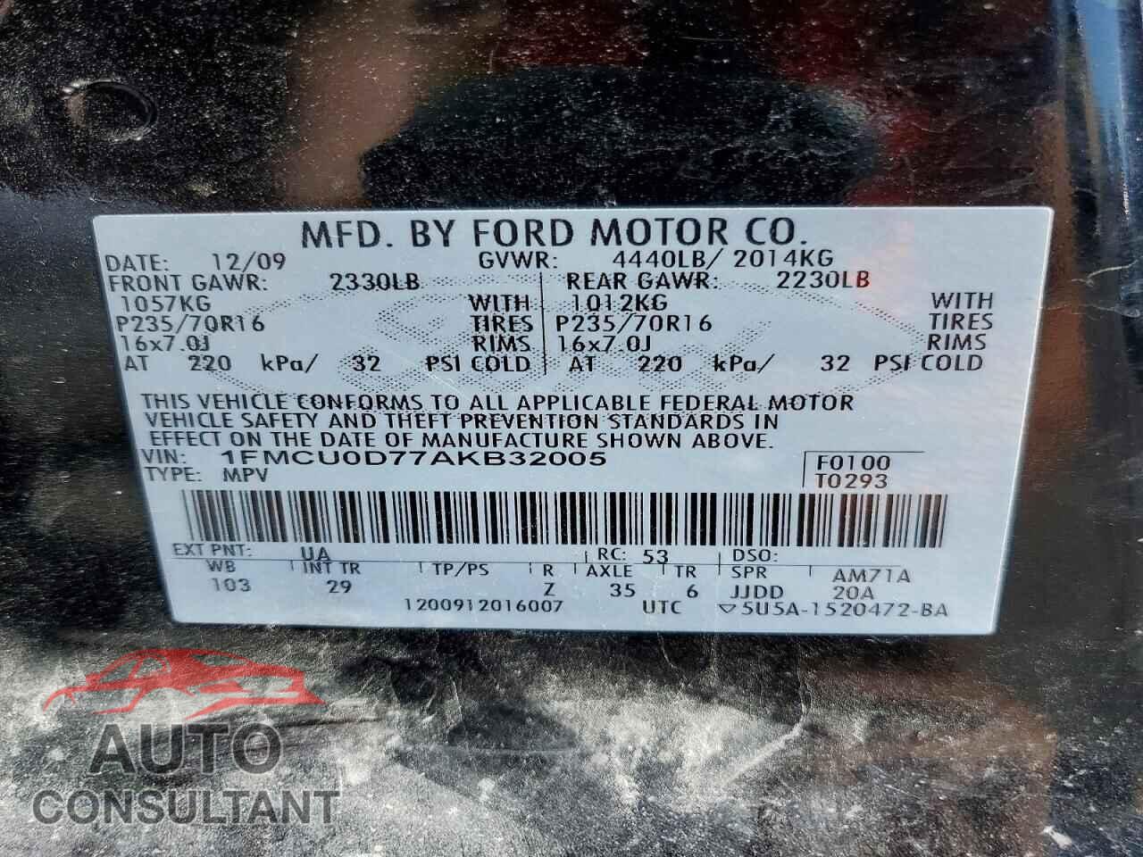 FORD ESCAPE 2010 - 1FMCU0D77AKB32005