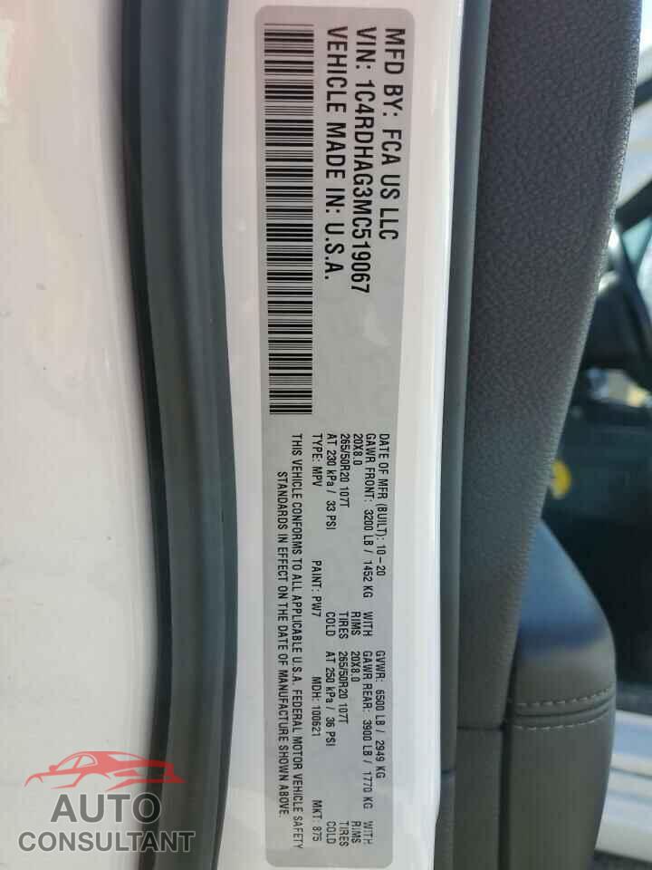 DODGE DURANGO 2021 - 1C4RDHAG3MC519067