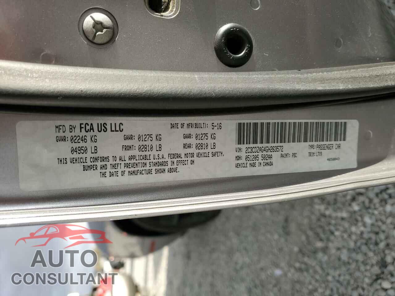 DODGE CHALLENGER 2016 - 2C3CDZAG4GH263572