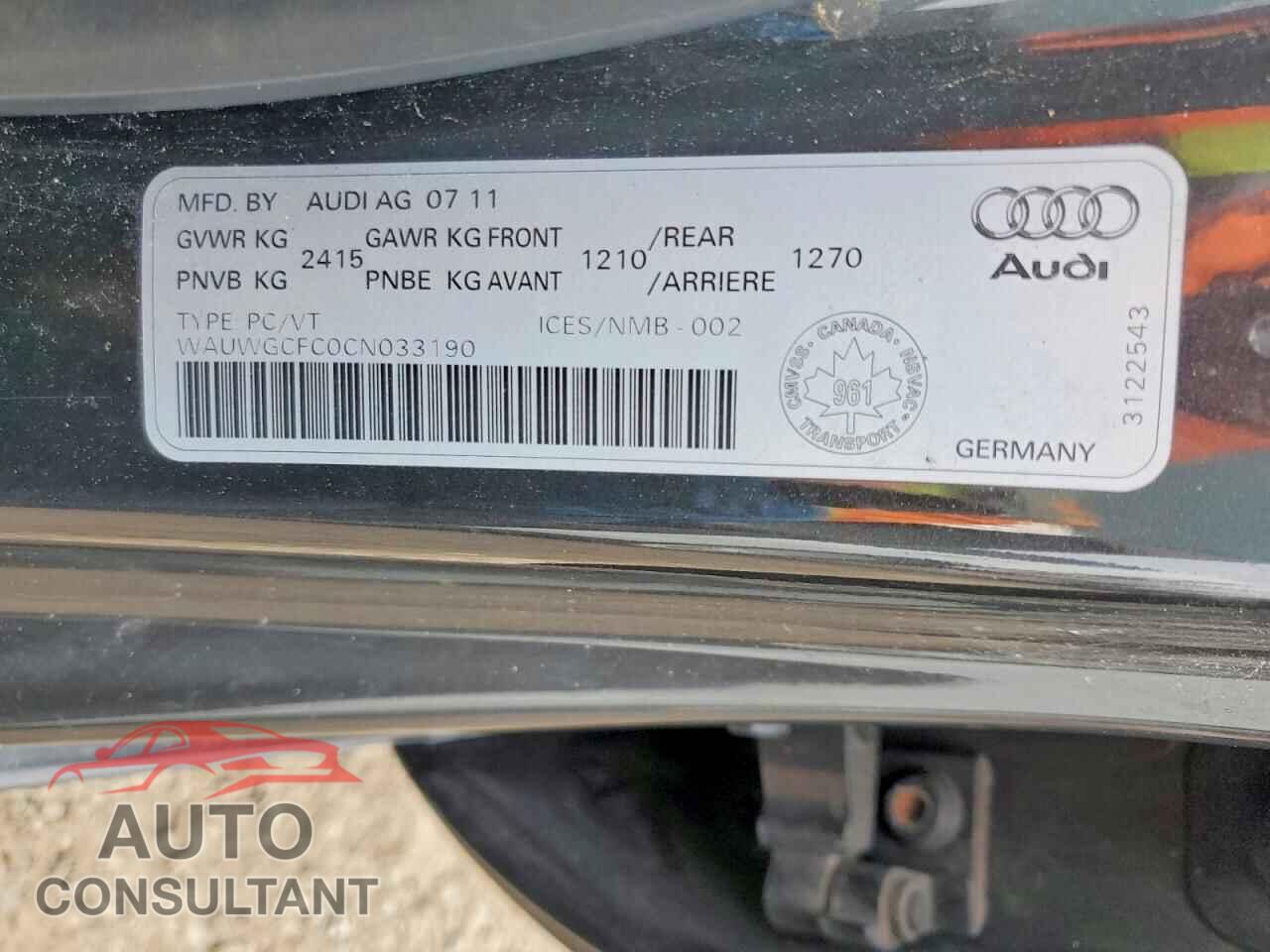 AUDI A7 2012 - WAUWGCFC0CN033190